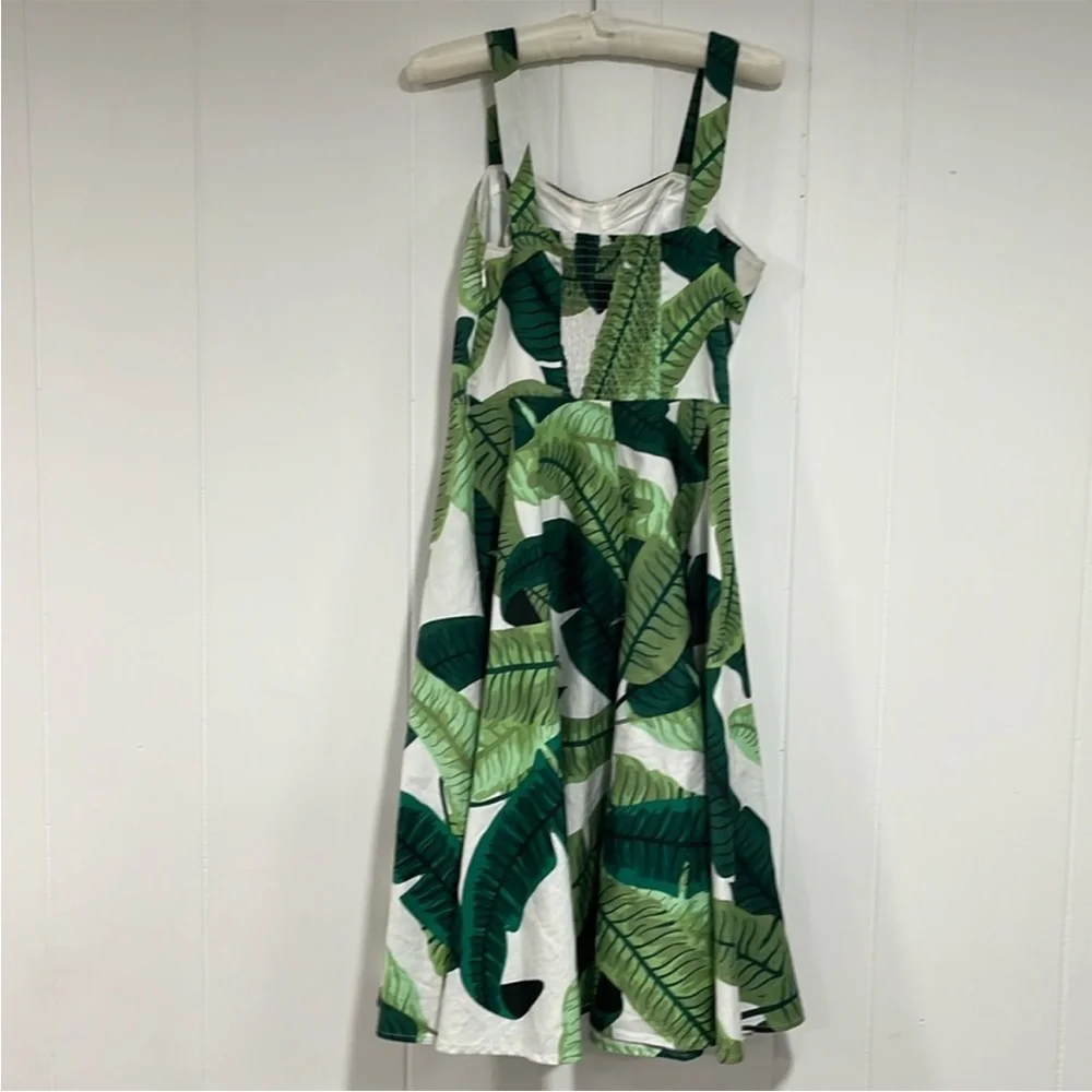 Belle Epoque Tropical Leaf Print Fit & Flare Size M Green White Summer Sundress - Picture 3 of 12